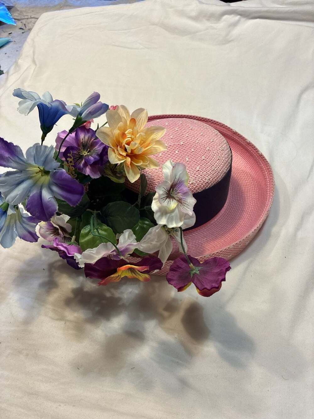 Deborah New York Vintage Pink Straw Floral Church Derby Hat